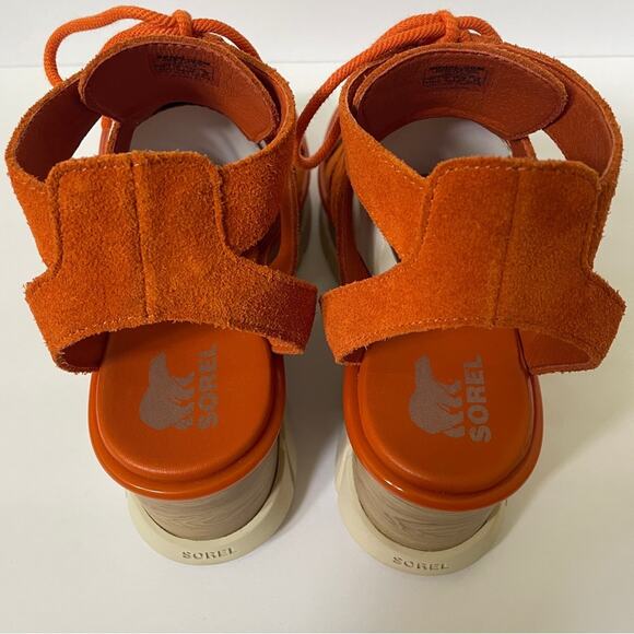 Sorel Joanie III Lace Up Wedge Sandals Orange Suede 70s Style Women’s 11 - Picture 10 of 16